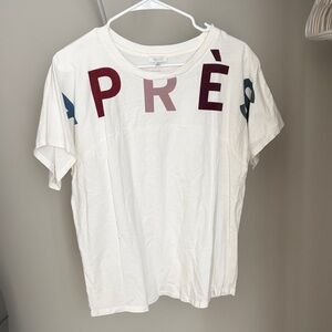 Anthropologie White Graphic Tee with Red and Blue Accents